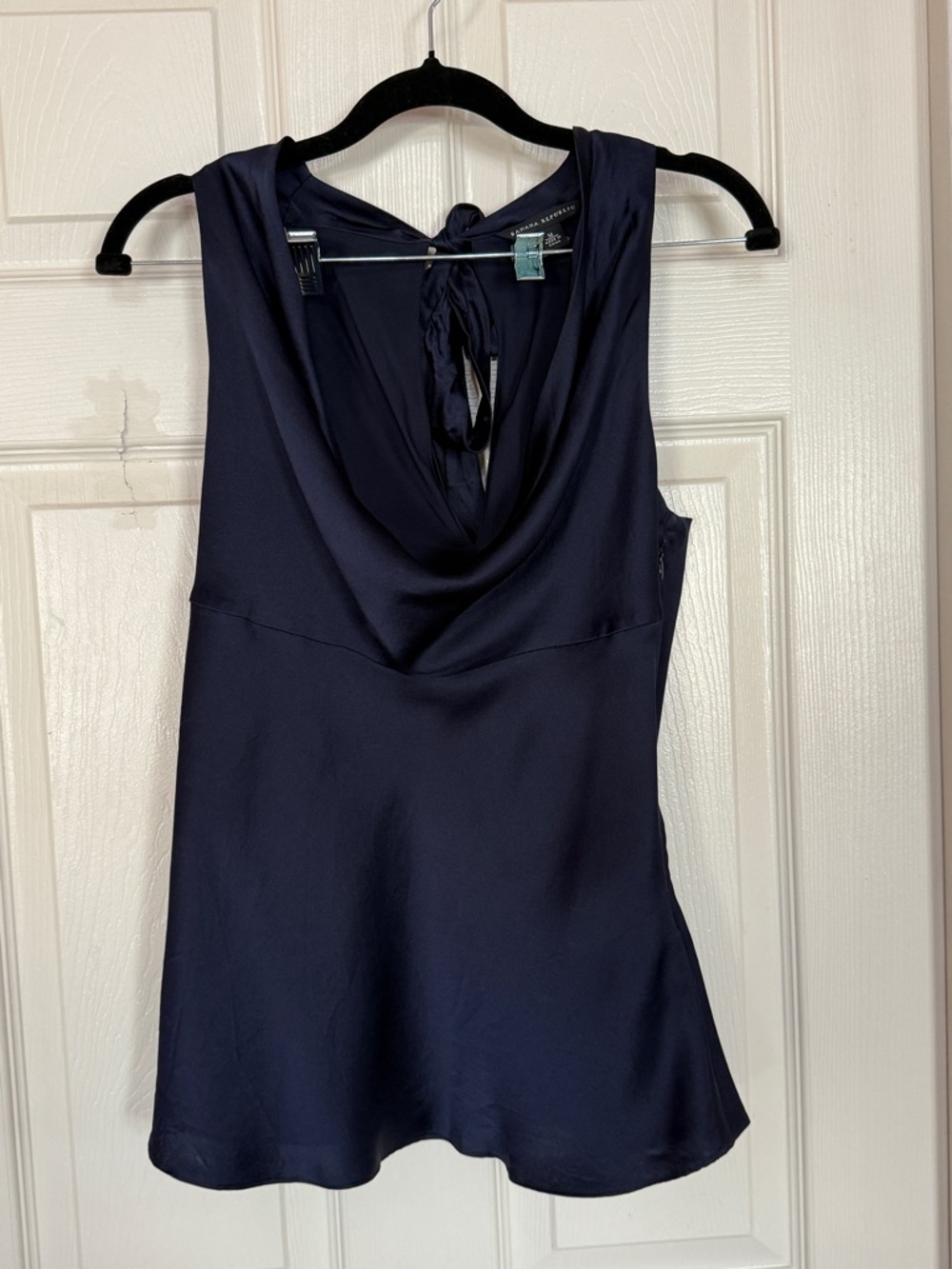 Banana Republic Navy Silk Cowl-Neck Tie-Back Tank - Picture 2 of 7